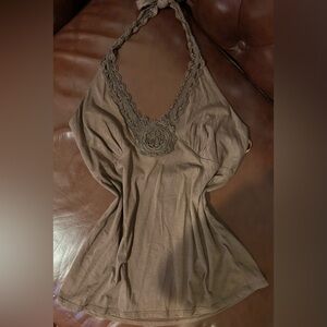 BCBG Maxazria Brown Crochet Trim Halter